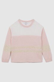 Reiss Pink Allegra Teen Wool Blend Striped Crew Neck Jumper - Image 1 of 6