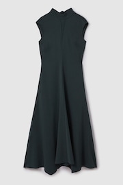 Reiss Dark Green Libby Fitted Asymmetric Midi Dress - Image 2 of 7