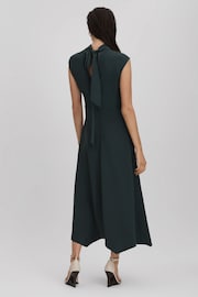 Reiss Dark Green Libby Fitted Asymmetric Midi Dress - Image 5 of 7