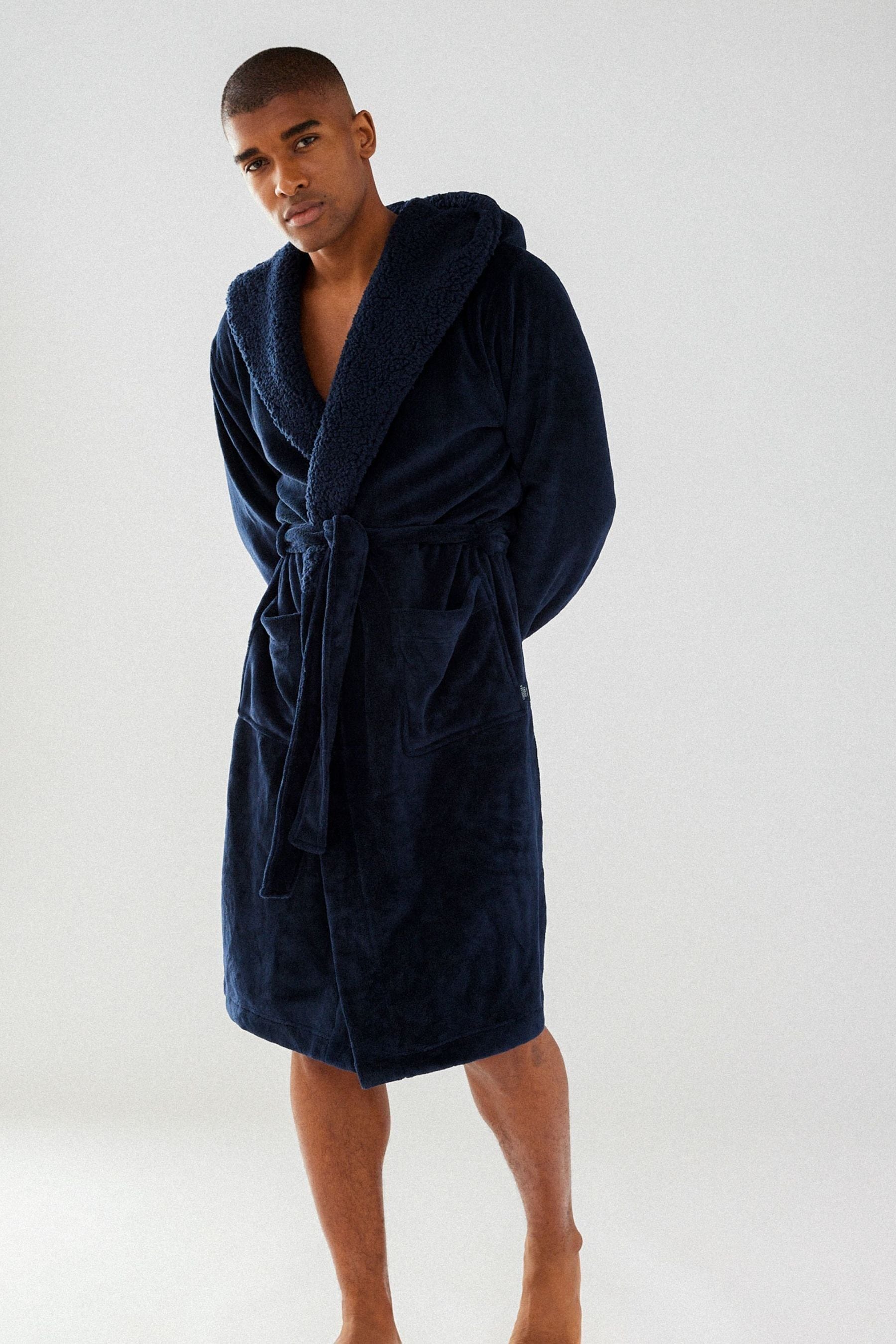 Buy Chelsea Peers Blue Mens Fluffy Hooded Dressing Gown from the Next UK online shop