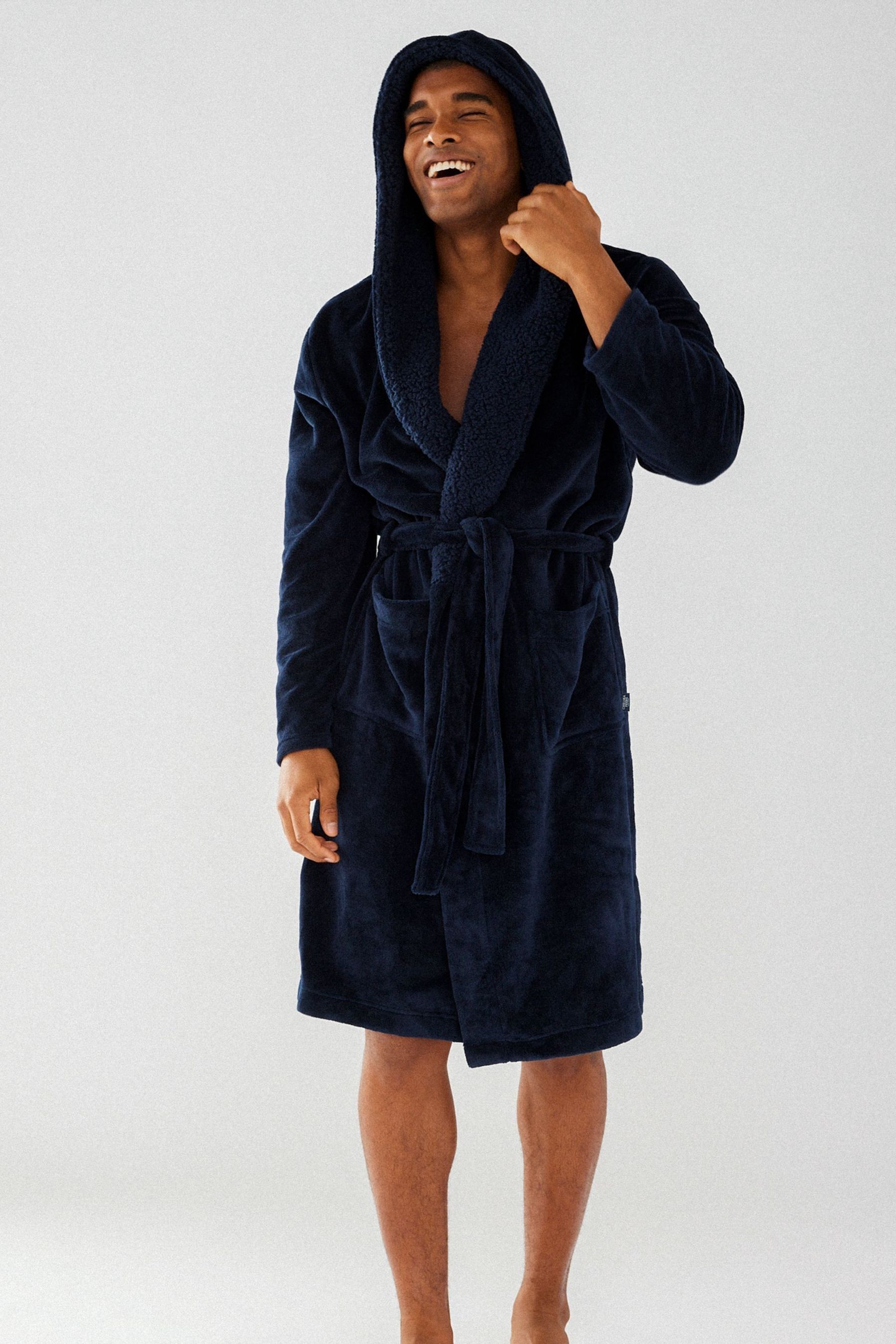 Womens fluffy hooded dressing gown best sale