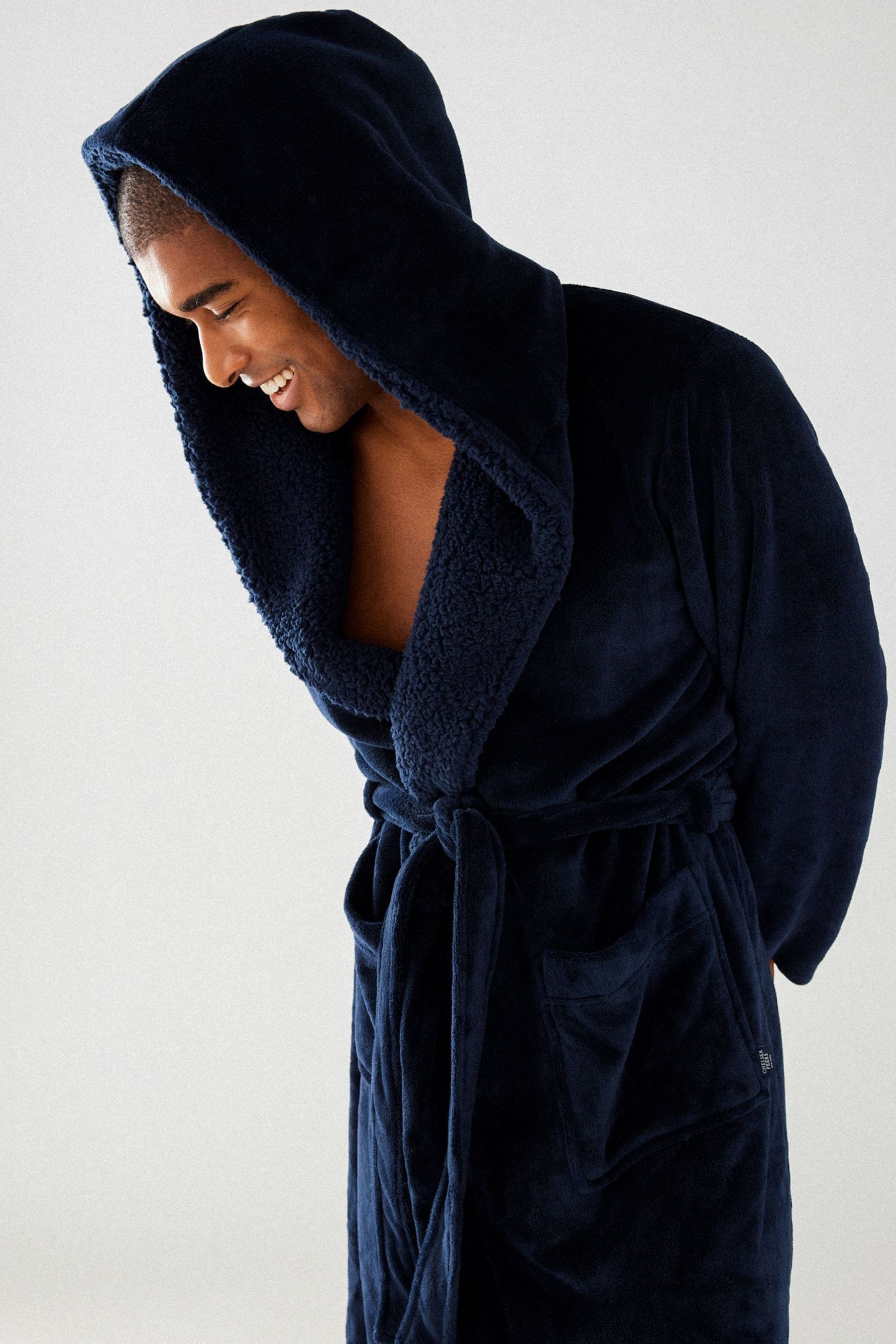 Buy Chelsea Peers Blue Mens Fluffy Hooded Dressing Gown from the Next UK online shop