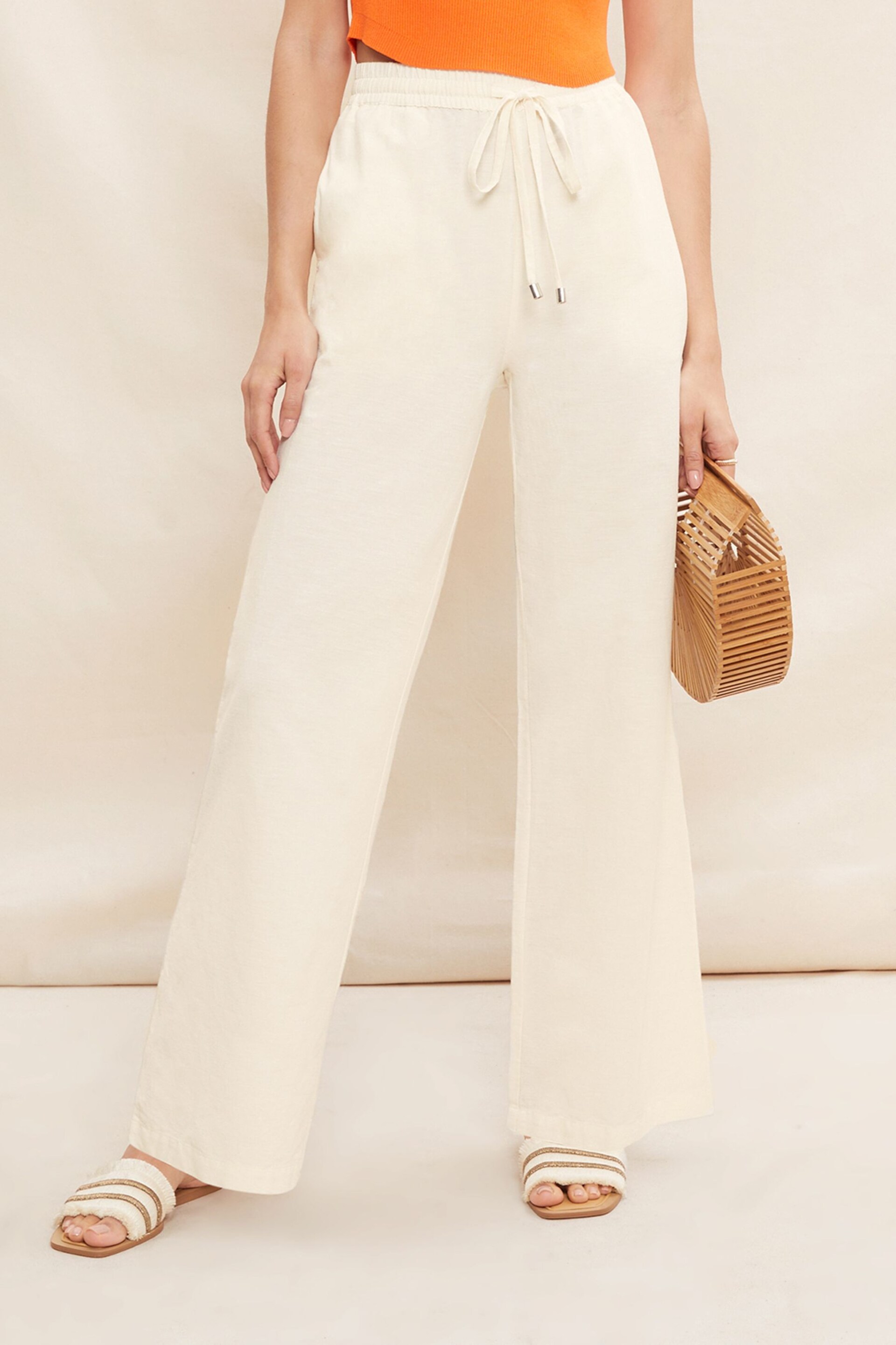 Friends Like These Beige Petite Wide Leg Trousers With Linen - Image 1 of 4