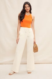 Friends Like These Beige Petite Wide Leg Trousers With Linen - Image 3 of 4