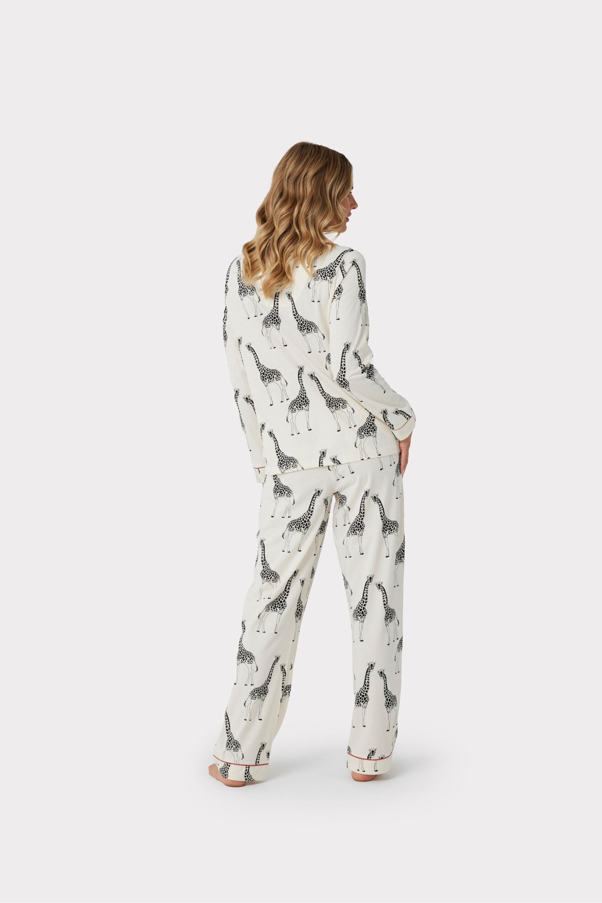 Chelsea Peers Cream Giraffe Button Up Long Pyjama Set - Image 2 of 9