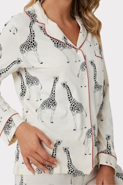 Chelsea Peers Cream Giraffe Button Up Long Pyjama Set - Image 5 of 9