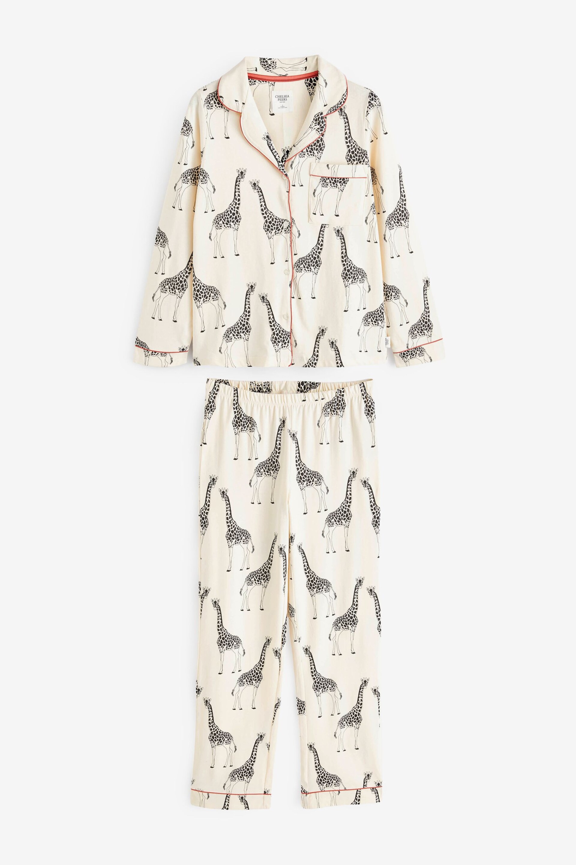 Chelsea Peers Cream Giraffe Button Up Long Pyjama Set - Image 7 of 9