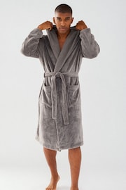 Chelsea Peers Grey Mens Fluffy Hooded Dressing Gown - Image 2 of 6