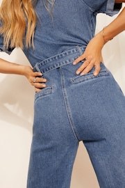 Friends Like These Blue Short Sleeve Denim Wide Leg Jumpsuit - Image 4 of 4