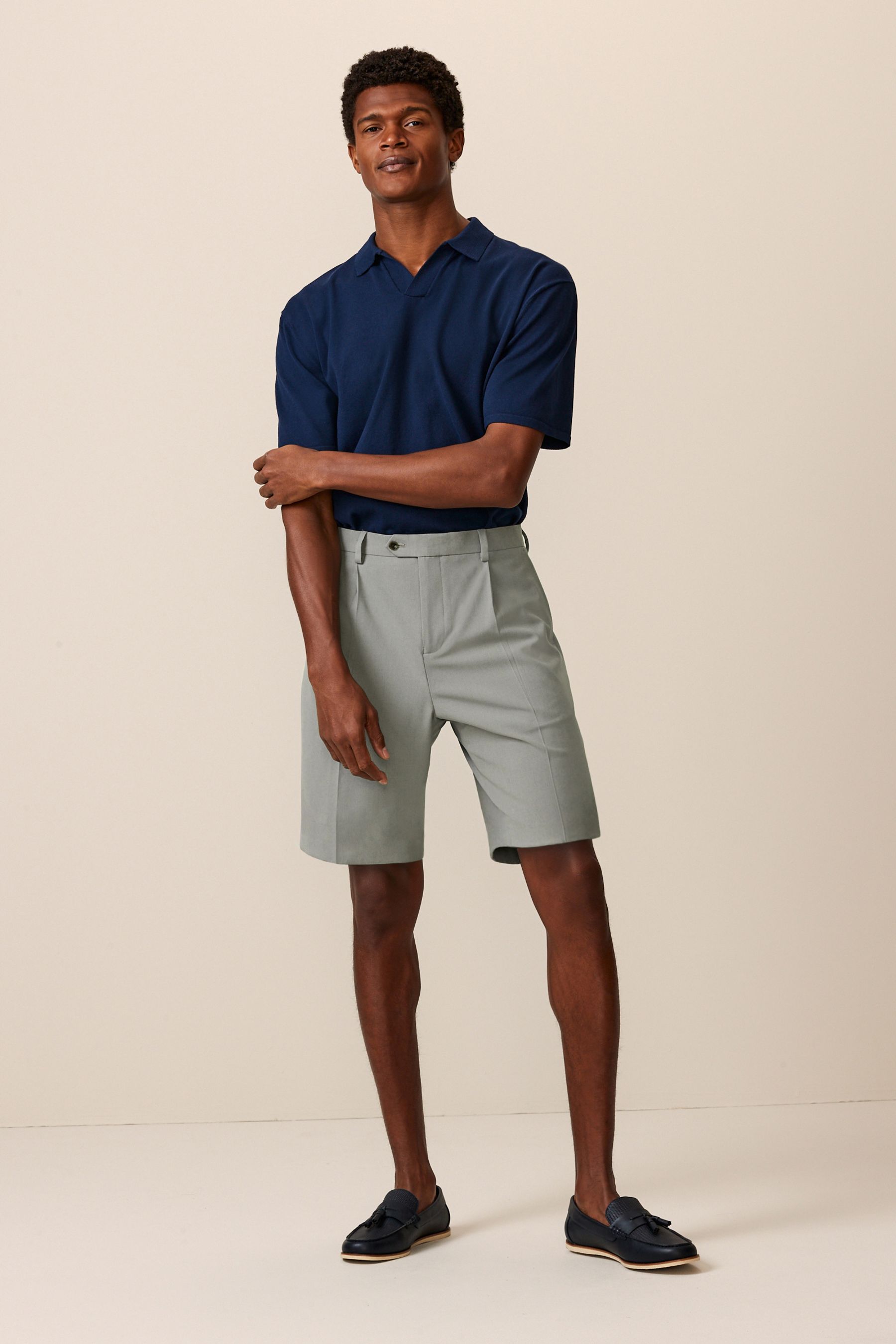 Grey suit shorts top