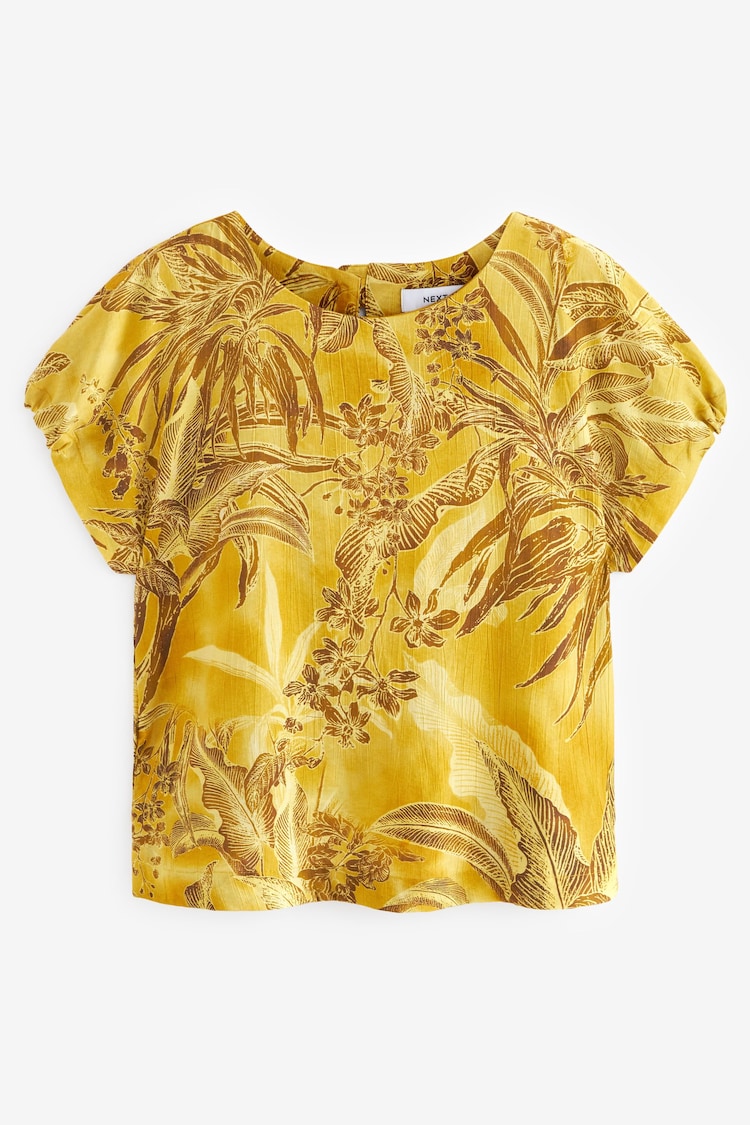Ochre Yellow Leaf Gathered Short Sleeve Textured Boxy T-Shirt - Image 5 of 6