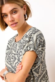 Black & White Tile Gathered Short Sleeve Textured Boxy T-Shirt - Image 3 of 5