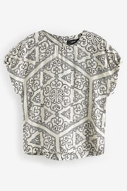 Black & White Tile Gathered Short Sleeve Textured Boxy T-Shirt - Image 4 of 5