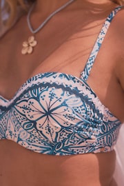 Blue/White Tile Shaping Wired Bandeau Bikini Top - Image 3 of 5