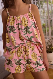 Pink Pineapple Linen Blend Vest Short Set - Image 4 of 9