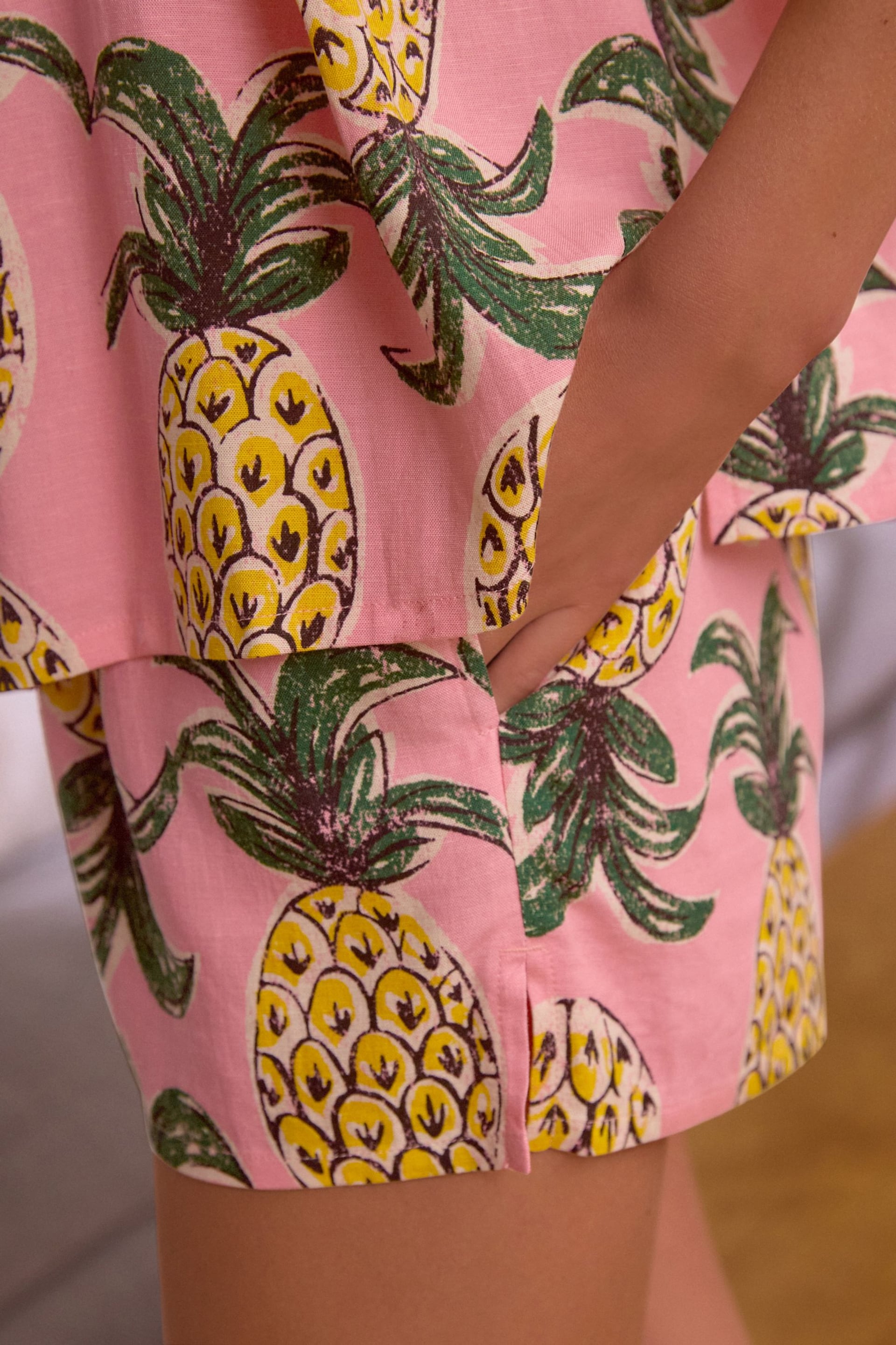 Pink Pineapple Linen Blend Vest Short Set - Image 5 of 9