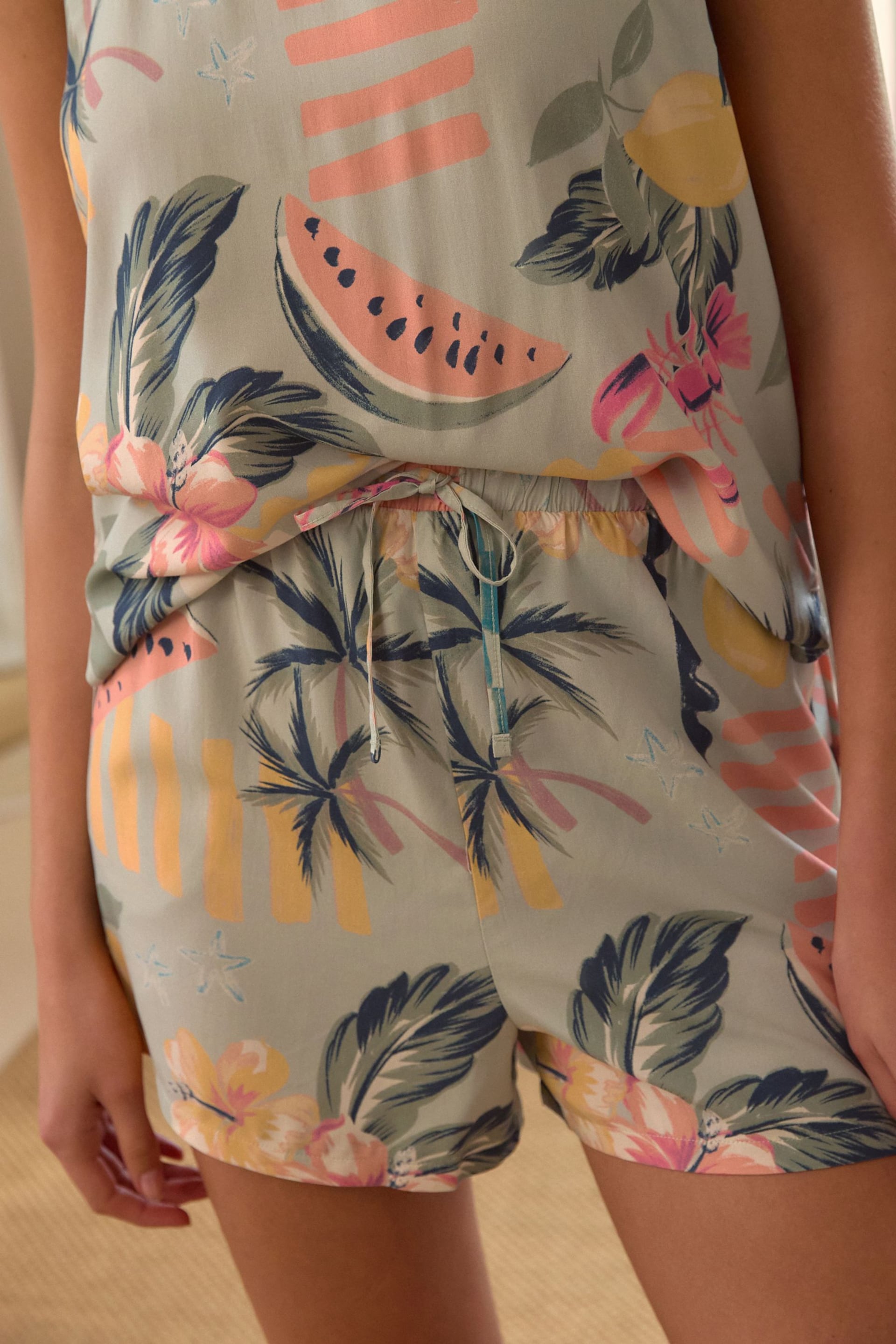 Sage Green Floral Vest Short Pyjamas Set - Image 4 of 9