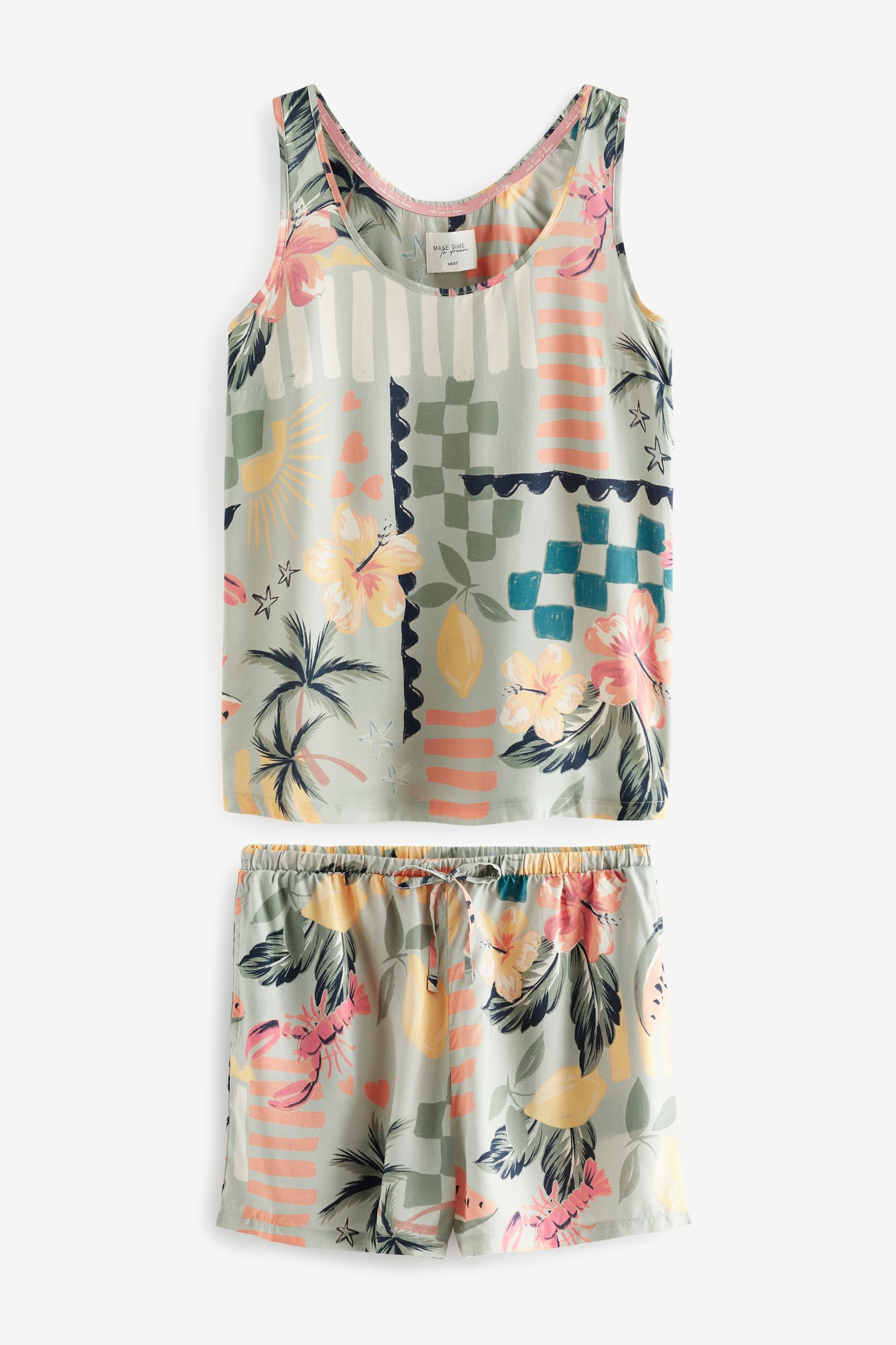 Sage Green Floral Vest Short Pyjamas Set - Image 6 of 9