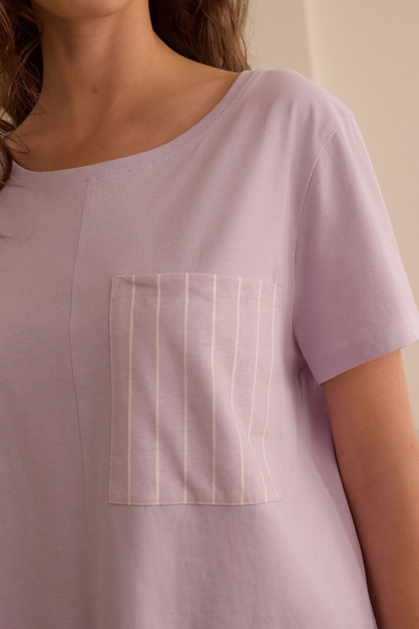 Lilac Purple Stripe Cotton Short Sleeve Pyjamas - Image 5 of 10