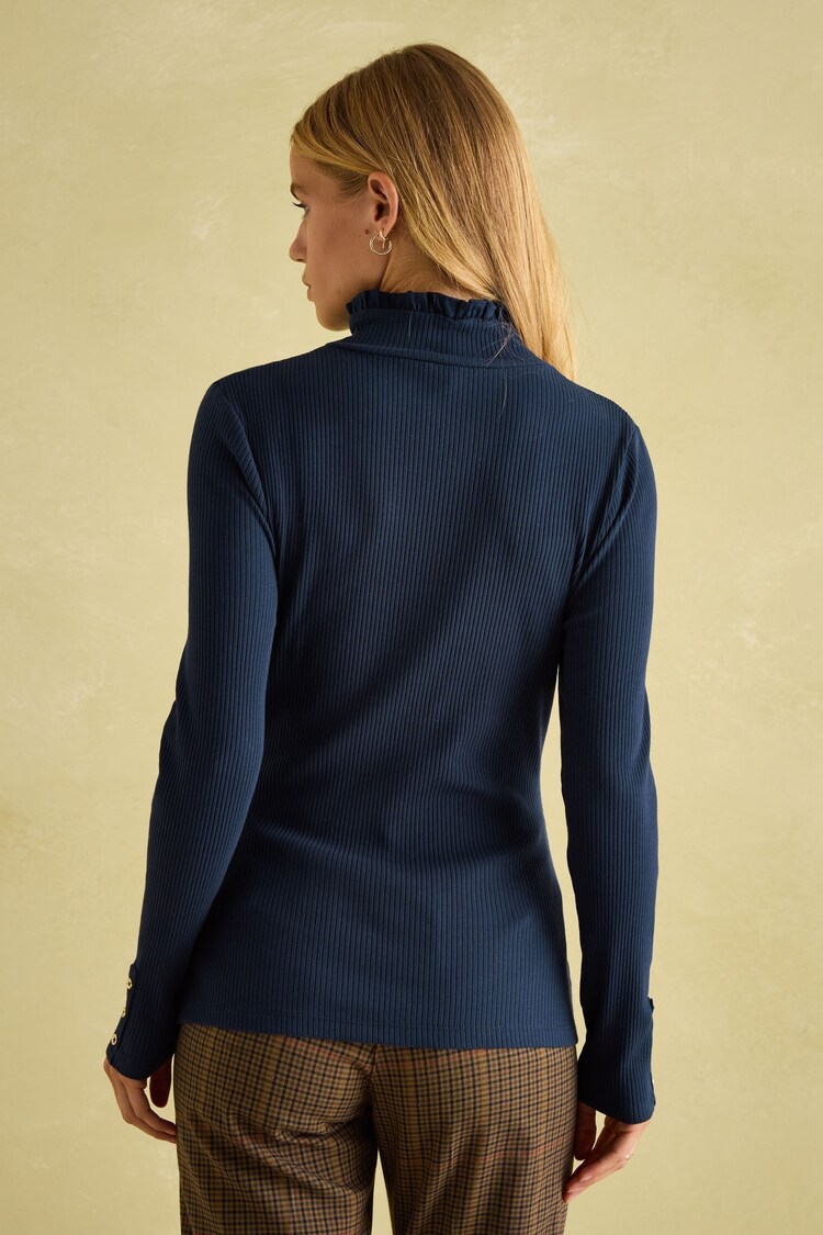 Buy Joules Amy Navy Ribbed Long Sleeve High Neck Jersey Top from the