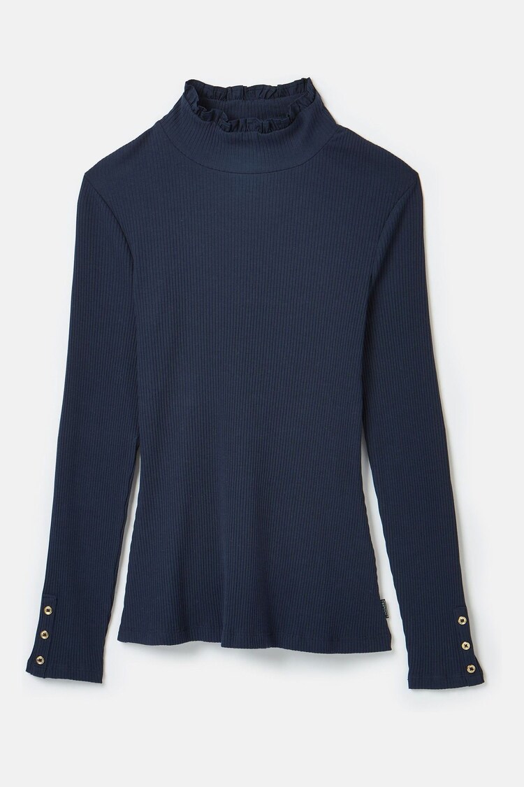 Buy Joules Amy Navy Ribbed Long Sleeve High Neck Jersey Top from the