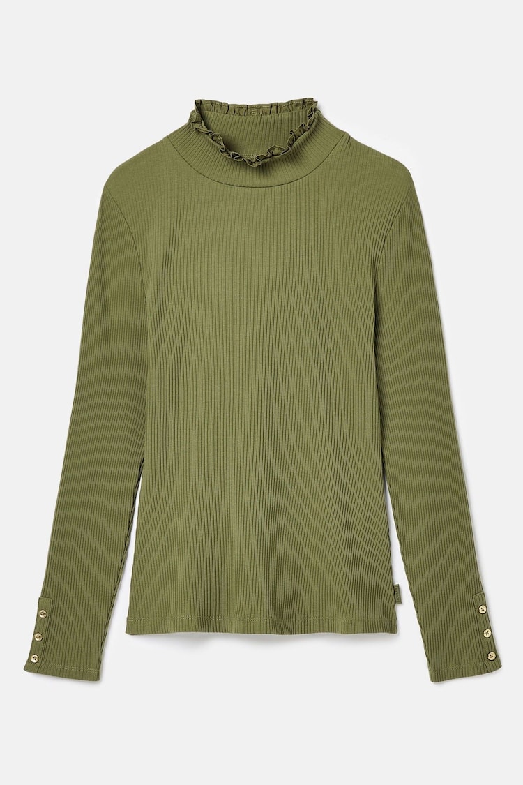 Joules Amy Green Ribbed Long Sleeve High Neck Jersey Top - Image 7 of 7