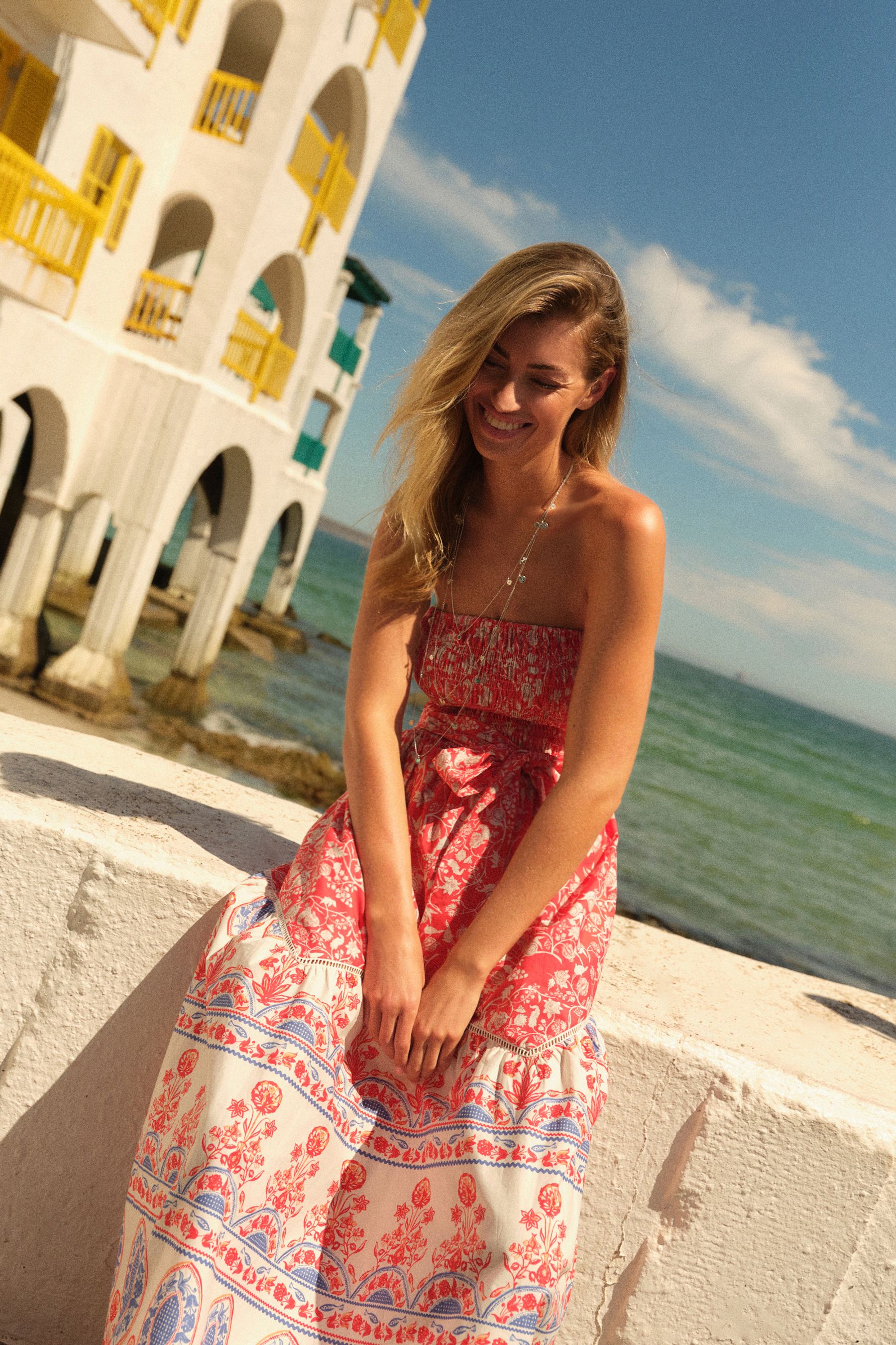 Red floral summer dress sale