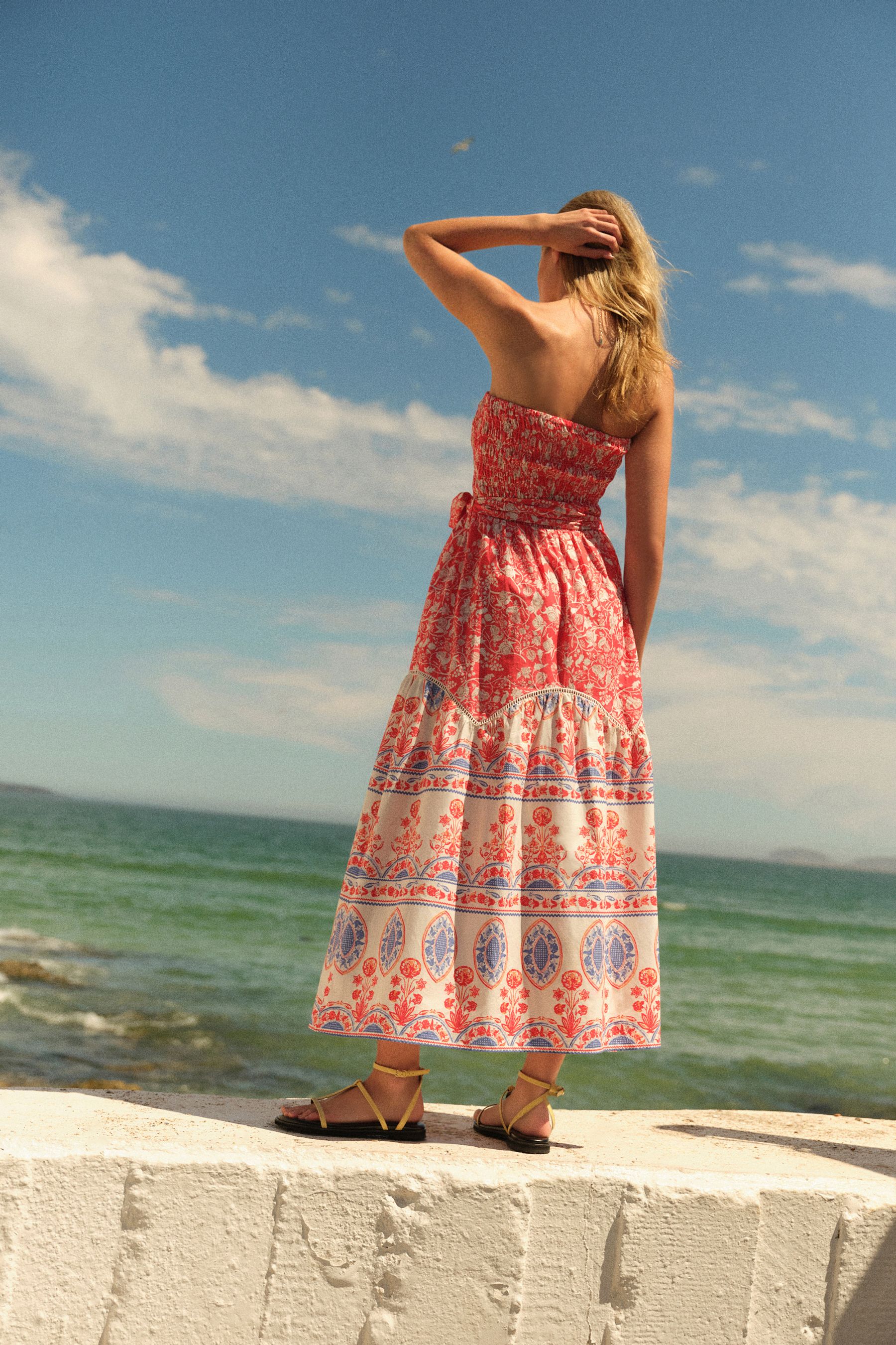Red flowery summer dress outlet