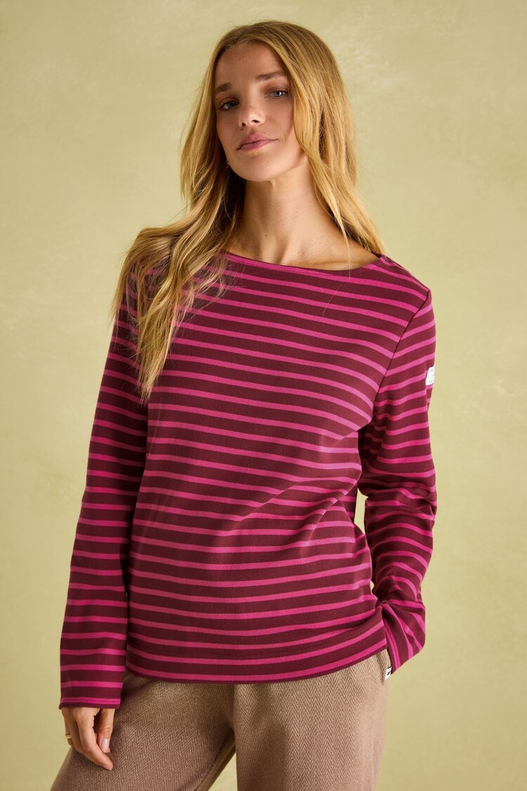 Joules New Harbour Pink/Plum Boat Neck Breton Top - Image 1 of 7