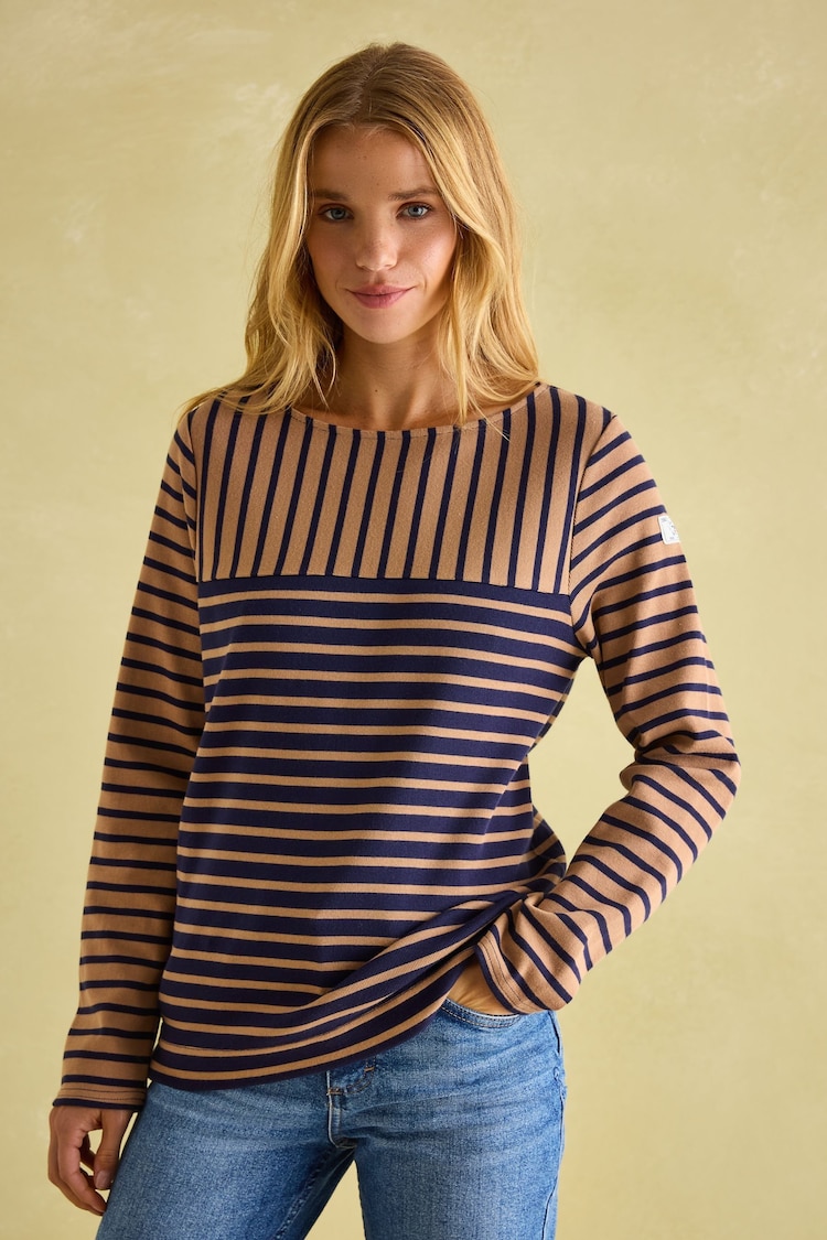 Joules New Harbour Tan/Navy Boat Neck Breton Top - Image 1 of 8