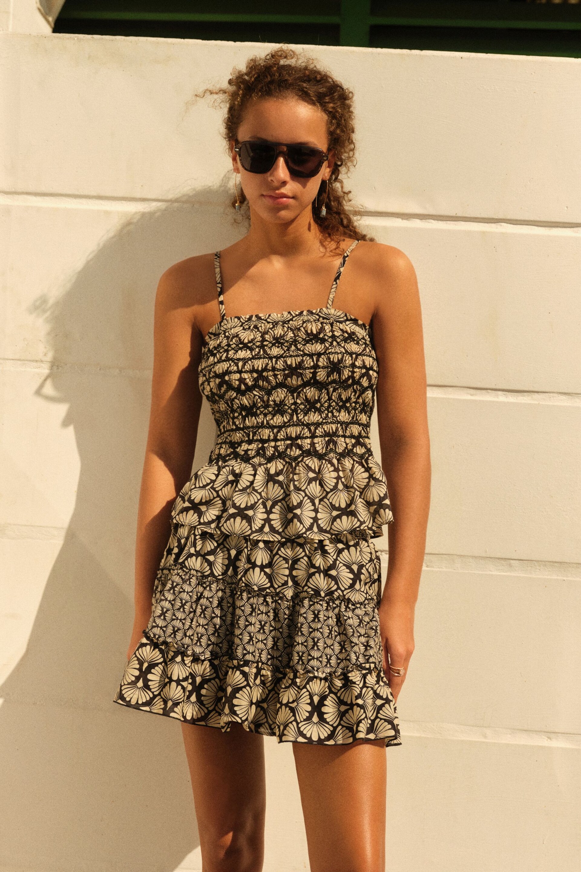 Black/Neutral Printed Co-ord Tiered Mini Skirt - Image 1 of 8