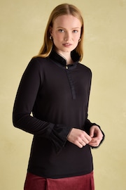 Joules Kate Black Long Sleeve Frilled Neck Top - Image 1 of 6