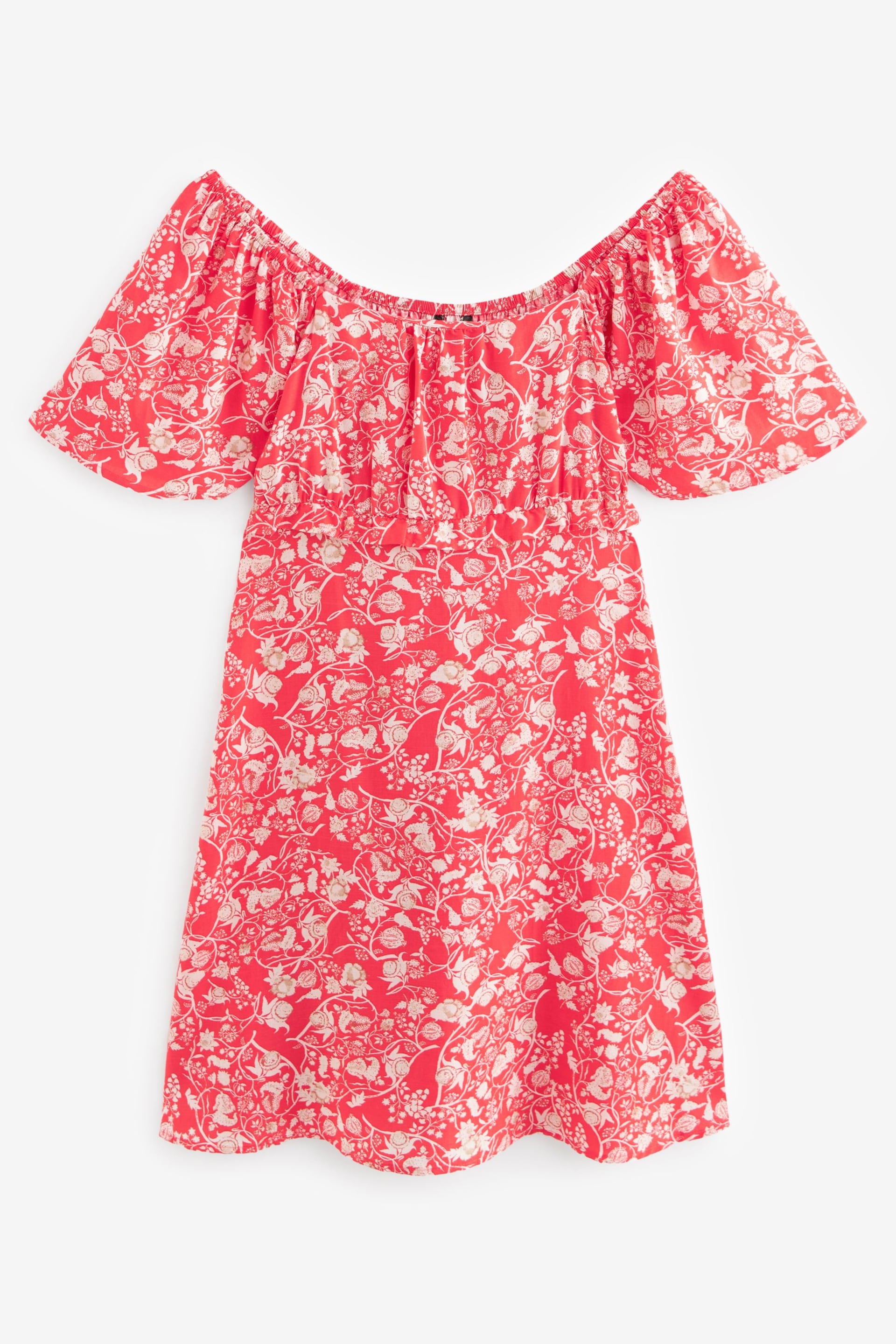Red/White Ditsy Floral Print Flutter Sleeve Summer Mini Dress - Image 5 of 6
