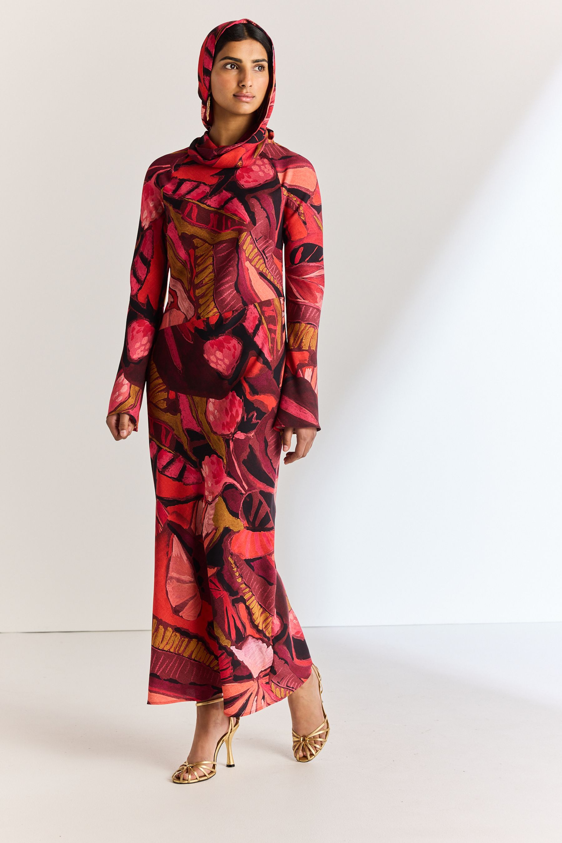 Long sleeve red floral maxi dress store
