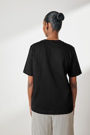 Black Palm Print Beaded Sparkle Holiday Short Sleeve T-Shirt - Image 2 of 5