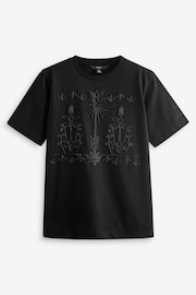 Black Palm Print Beaded Sparkle Holiday Short Sleeve T-Shirt - Image 4 of 5