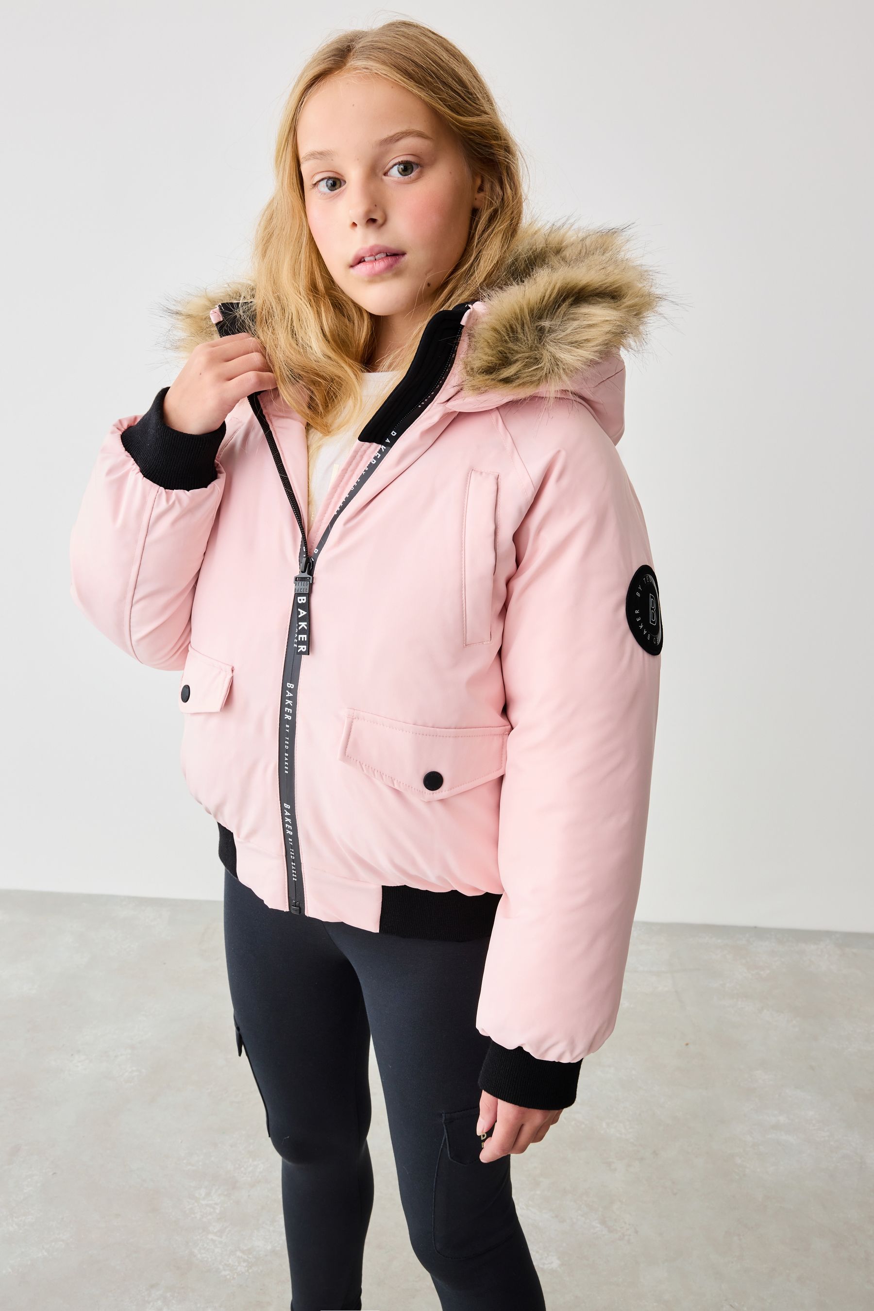 Buy Baker by Ted Baker Pink Shower Resistant Fur Hooded Bomber Jacket from the Next UK online shop