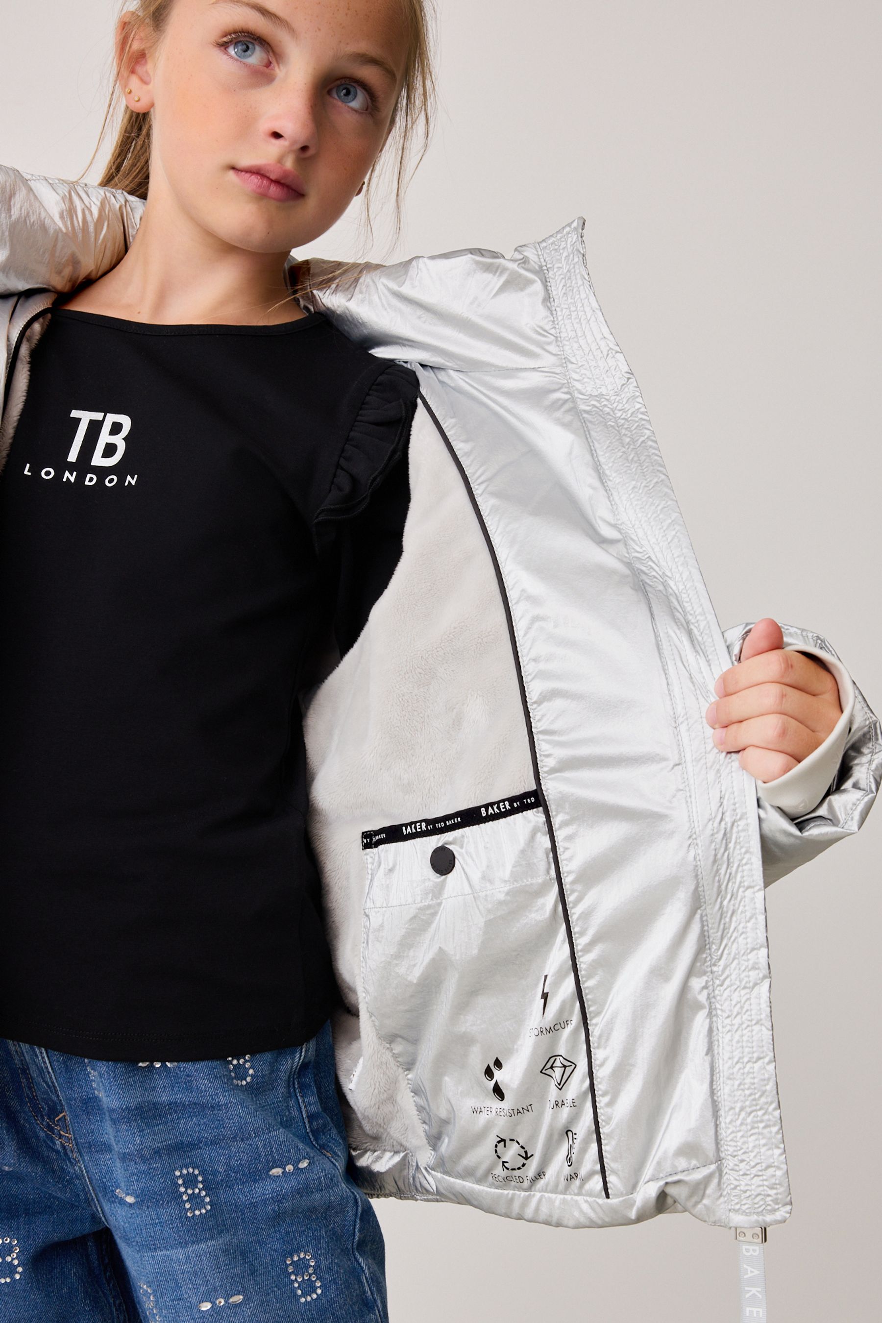 Girls silver ted baker coat new arrivals