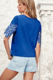 Cobalt/White Short Sleeve Embroidered Summer T-Shirt - Image 3 of 4