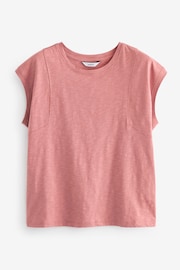 Rose Pink Crew Neck Linen Look Sub Jersey Cap Sleeve 100% Cotton T-Shirt - Image 6 of 7