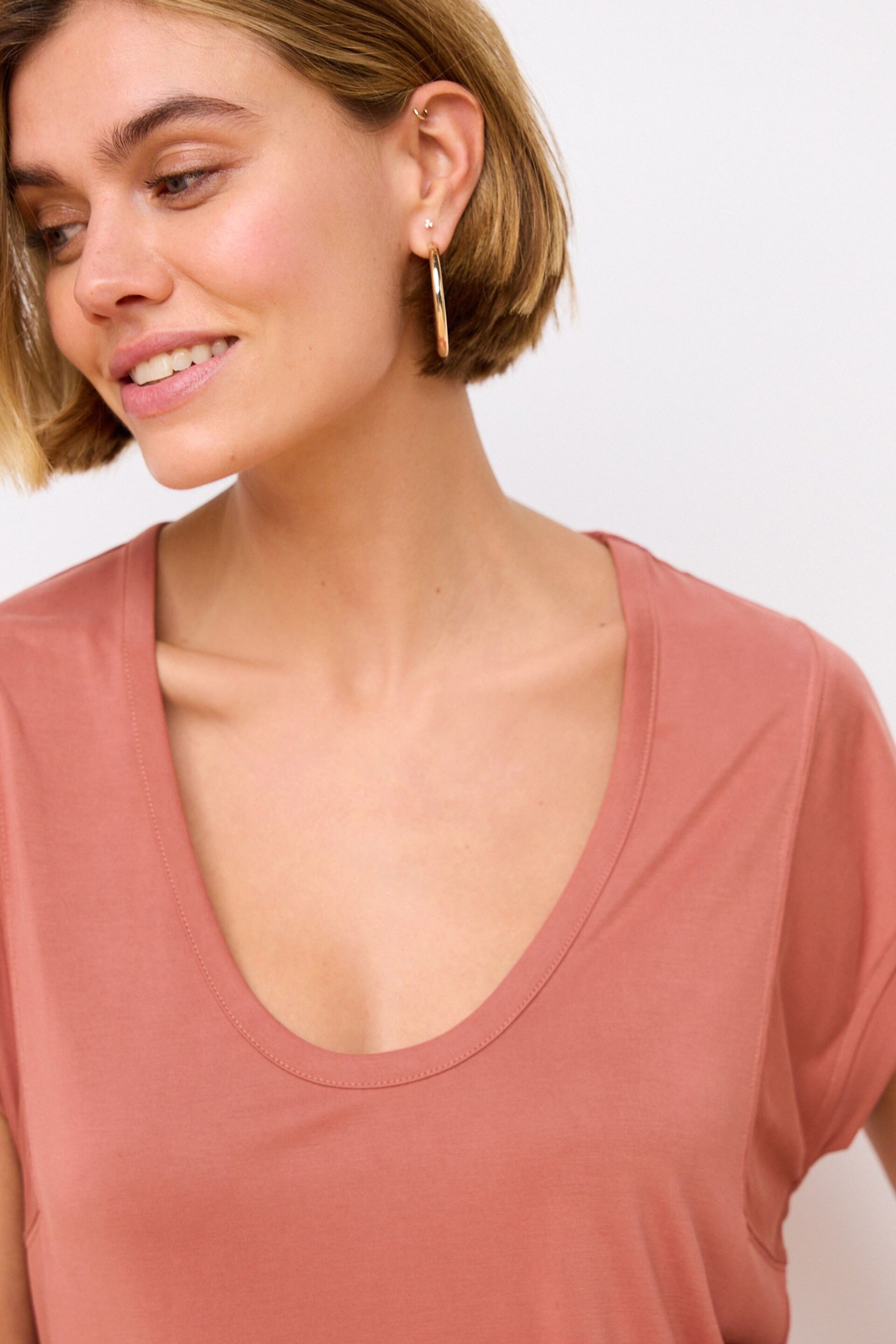 Rose Pink Premium Modal Rich Short Sleeve Scoop Neck T-Shirt - Image 5 of 7