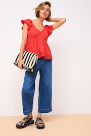 Red Lace Trim Flutter Sleeve Summer Holiday Top - Image 3 of 6