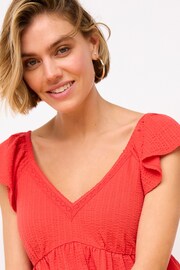 Red Lace Trim Flutter Sleeve Summer Holiday Top - Image 4 of 6