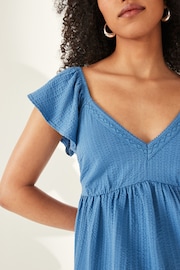 Blue Lace Trim Flutter Sleeve Summer Holiday Top - Image 3 of 5