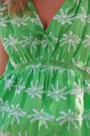 Bright Green Broderie V-Neck Lace Detail Short Sleeve Top - Image 4 of 6