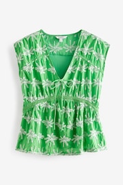 Bright Green Broderie V-Neck Lace Detail Short Sleeve Top - Image 5 of 6