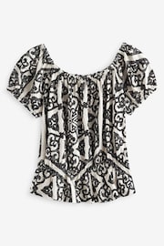 Monochrome Tile Print Bardot Puff Sleeve Blouse - Image 6 of 7