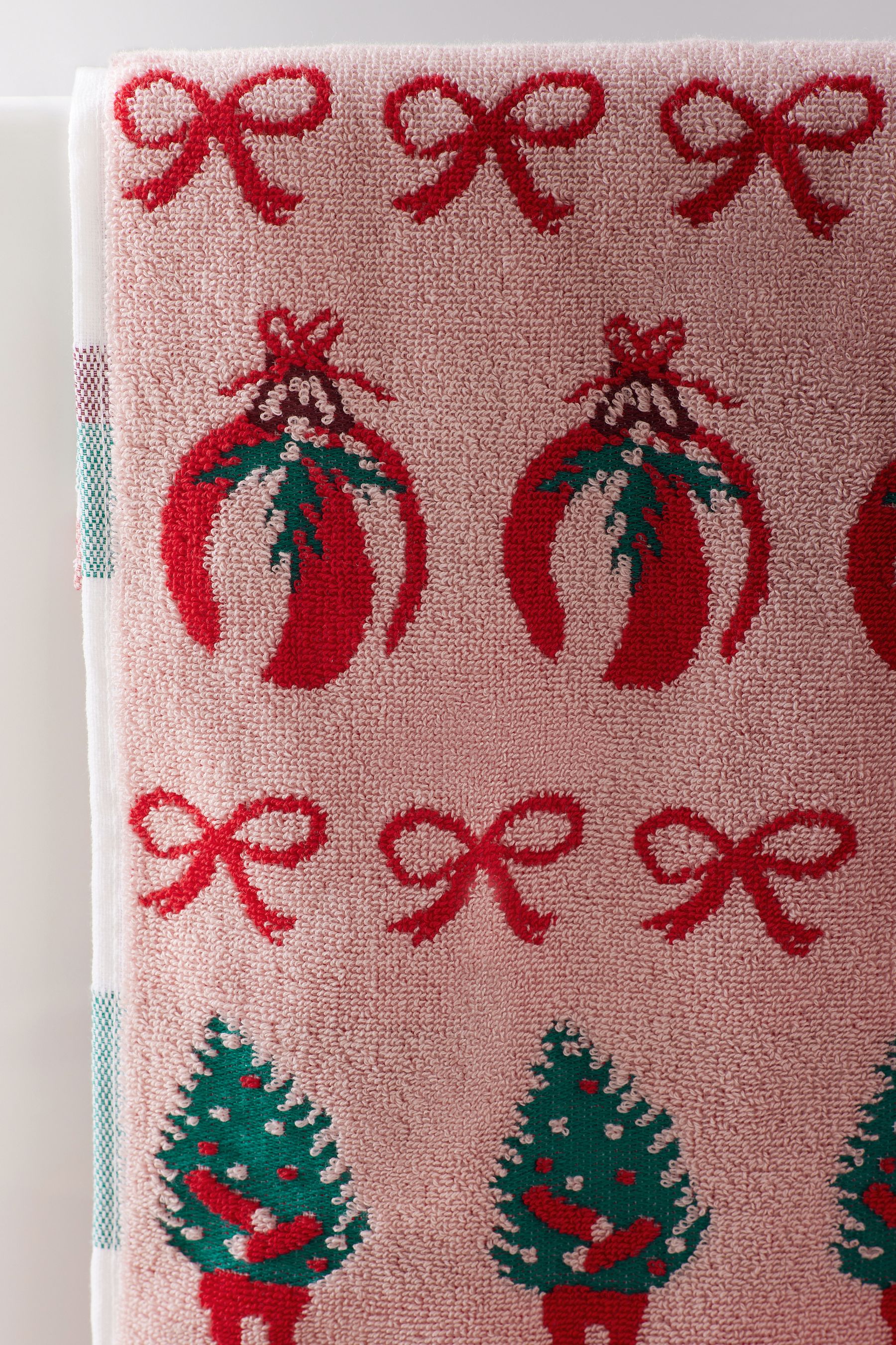 Buy Red Pink Christmas Tree and Bows 100 Cotton Hand Towel from the Next UK online shop