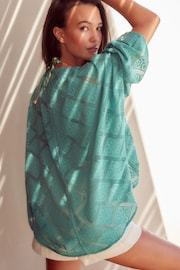 Teal Blue Crochet Cardigan - Image 3 of 6