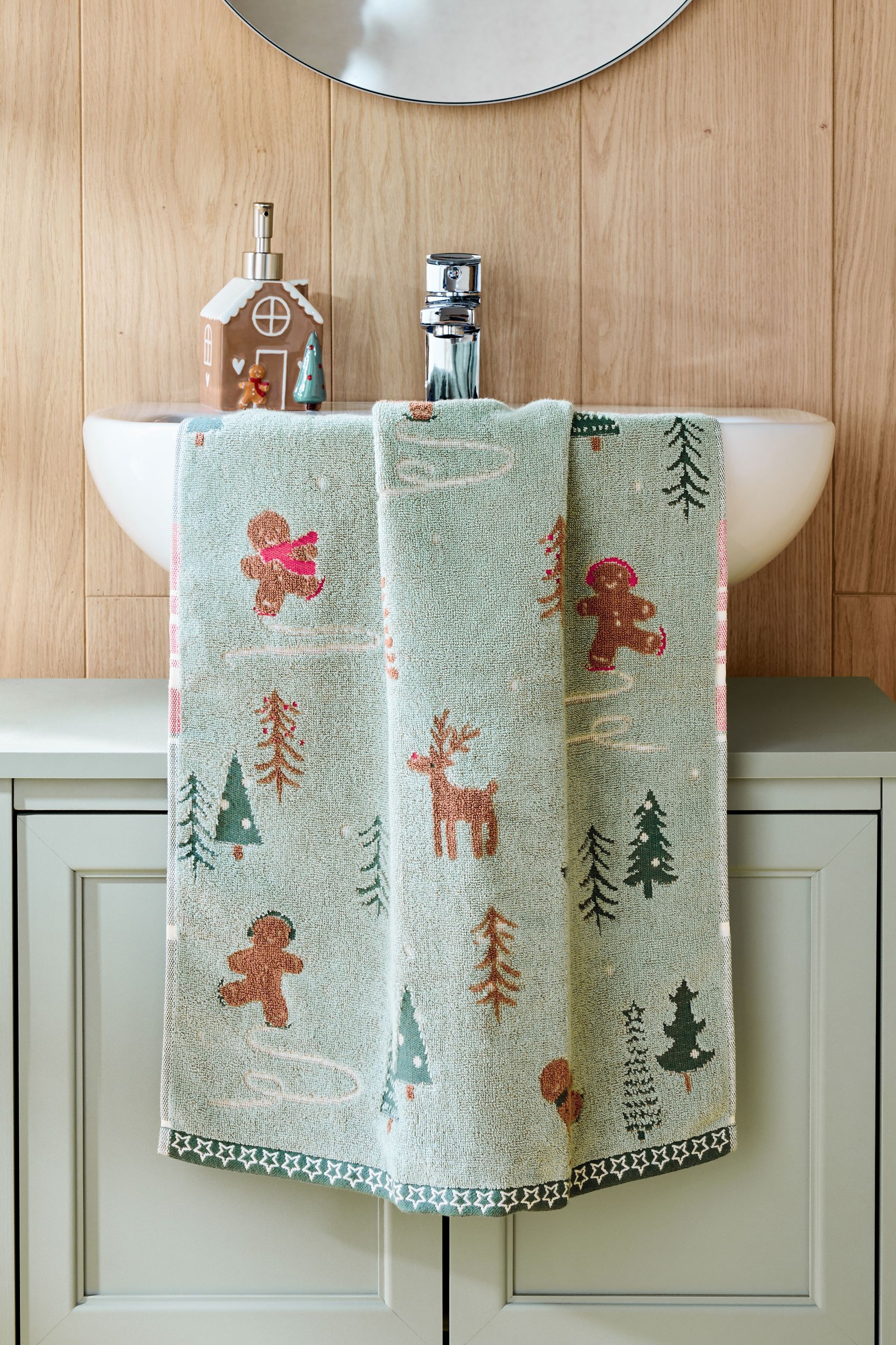 Buy Sage Green Christmas Gingerbread 100 Cotton Towel from the Next UK online shop